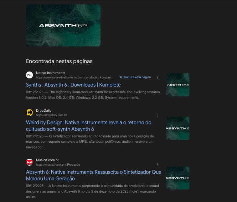 Prova: A imagem do Absynth 6 é a imagem oficial da Native Instruments, utilizada por todos os meios